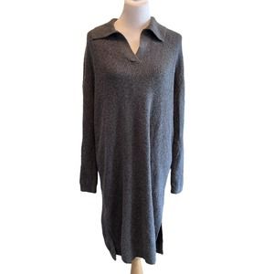 Treasure & Bind Ribbed Collared Sweater Dress Knee Length Long Sleeve Large Grey